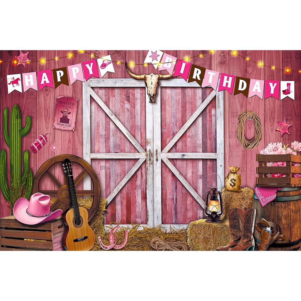 Barn Farm Birthday Backdrop Western Cowboy Photography Background Wood House Door Wild West Rodeo Party Decorations Girl Banner