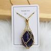 Adjustable Bamboo Link Chain Necklace With Handwoven Crystal Mesh Pendant Natural Gemstone Boho Choker Women Men