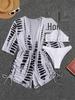 2024 High-Waisted Mesh Waist-Cinched One-Piece Swimsuit with Printed Drawstring and Three-Piece Bikini Set