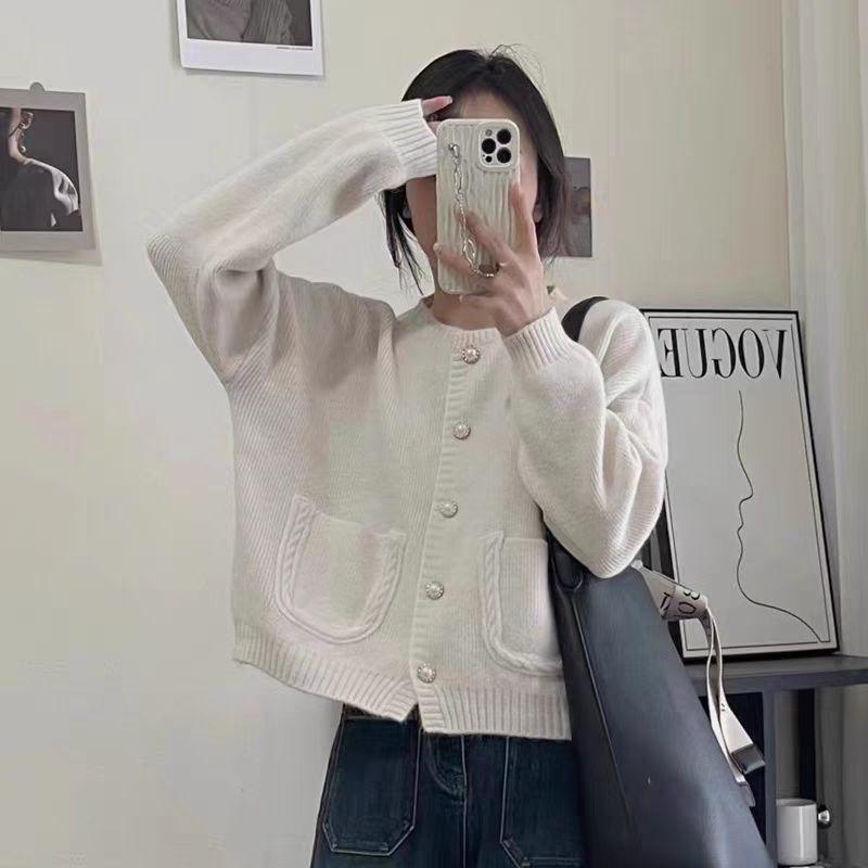 Cardigan Sweater Spring and Autumn Loose Round Neck Sweater Coat Top Women Soft Glutinous Sweet Single Breasted Knitted Cardigan