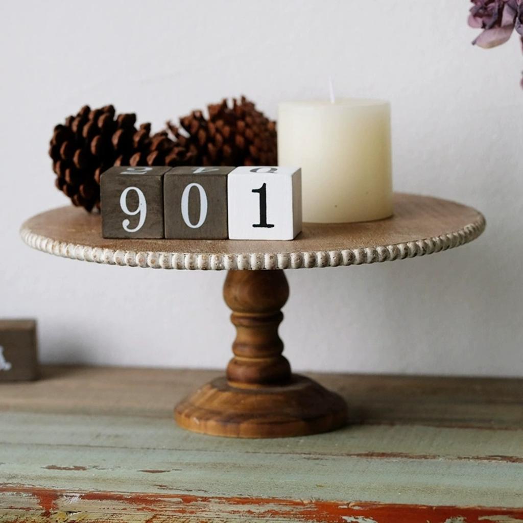 Round Cake & Cupcake Stand Footed Wood Cake Stand - Handcrafted Cake Display Decor - for Kitchen or Dining Table Centerpiece - Decorative Cake Platter