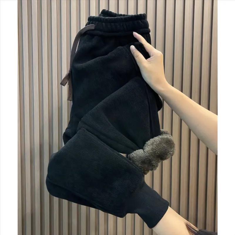 

Осенне-зимние вельветовые бархатные утепленные брюки женские свободные на резинке брюки-шаровары модные с высокой талией повседневные брюки женские XXXL чёрный