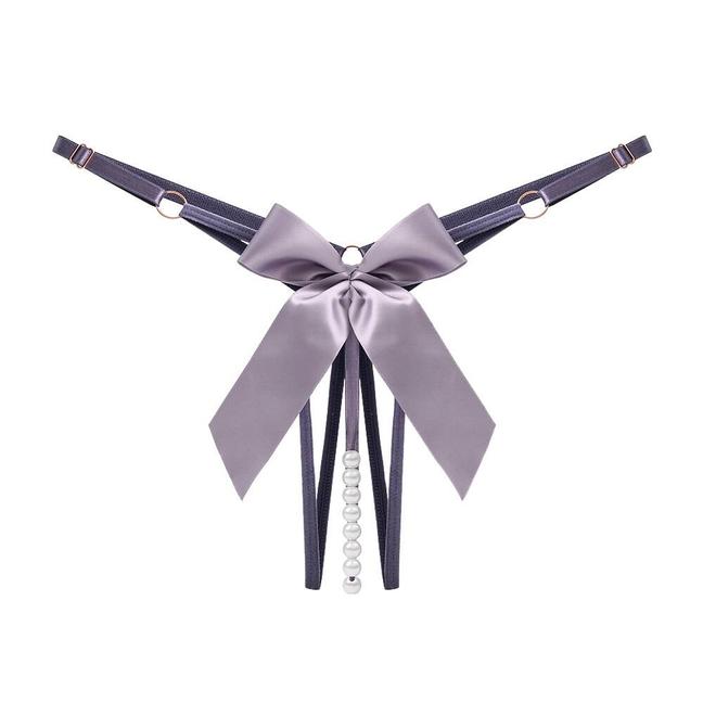 Erotic Lingerie Sexy Pearl Bow Thong Crotchless Triangles Strappy G-Strings Underwear