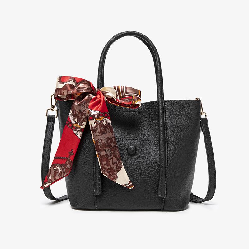 

Сумка подмышкой женская шелковая шарфовая модная универсальная большая вместительная повседневная сумка-тоут мягкая кожаная женская сумка через плечо для поездок на работу чёрный