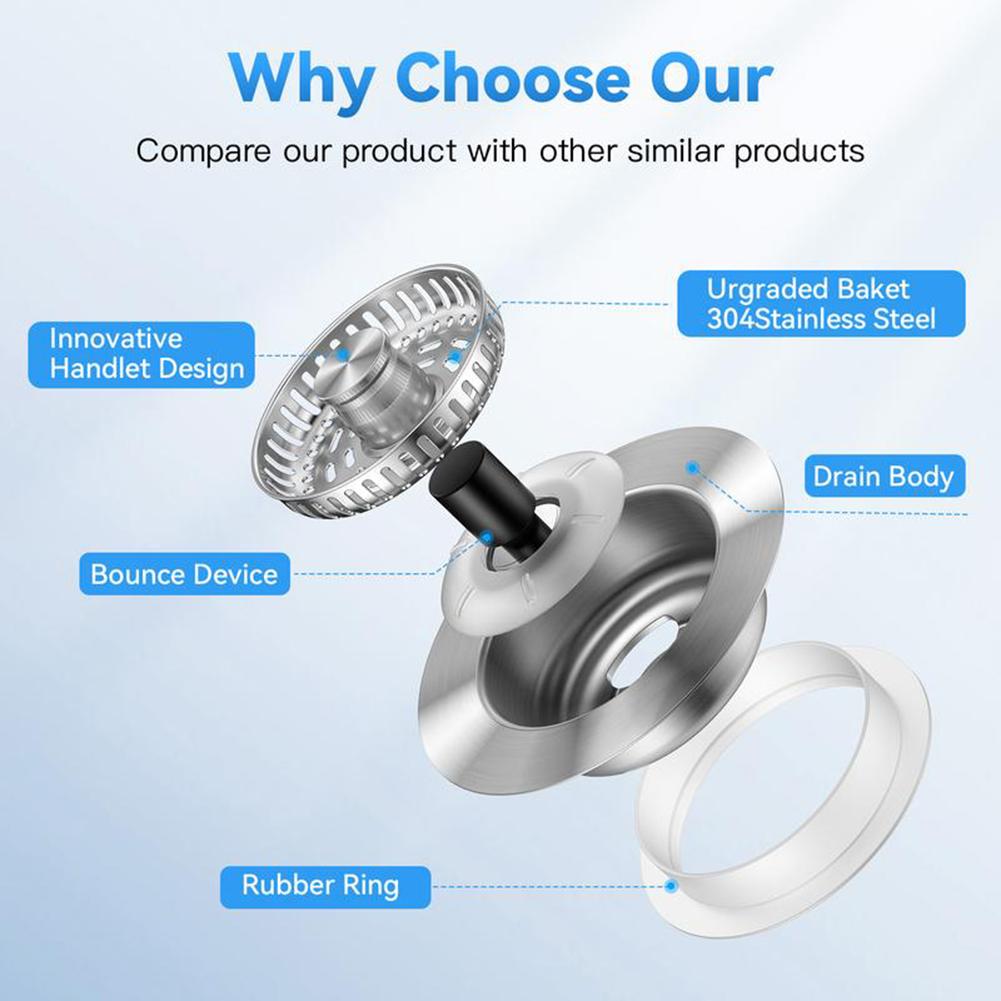 Kitchen Sink Drain Strainer,Stainless Steel Pop Up Sink Stopper,Anti-Clogging Sink Strainer Plug,Kitchen Sink Accessories