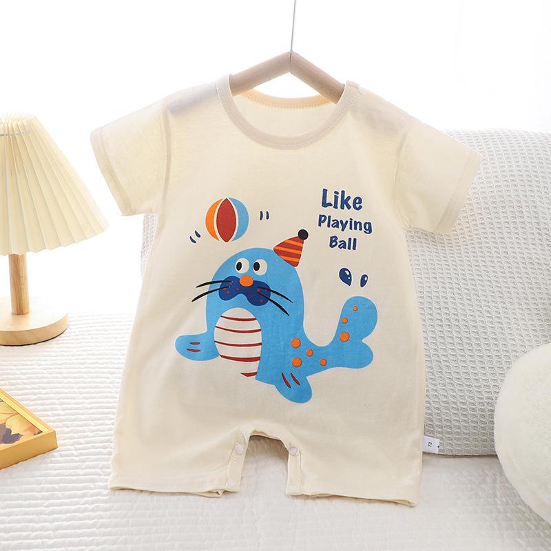 

Летняя детская одежда для ползания из чистого хлопка, корейская версия, тонкий детский комбинезон с коротким рукавом для мальчиков и девочек 90cm бежевый