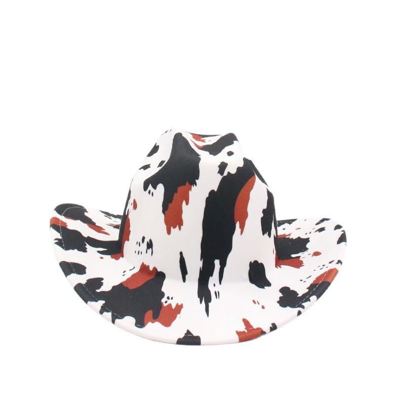 New European and American Fashion Western Cowboy Jazz Hat Xiyin Cow Head Label Cow Pattern Wool Top Hat