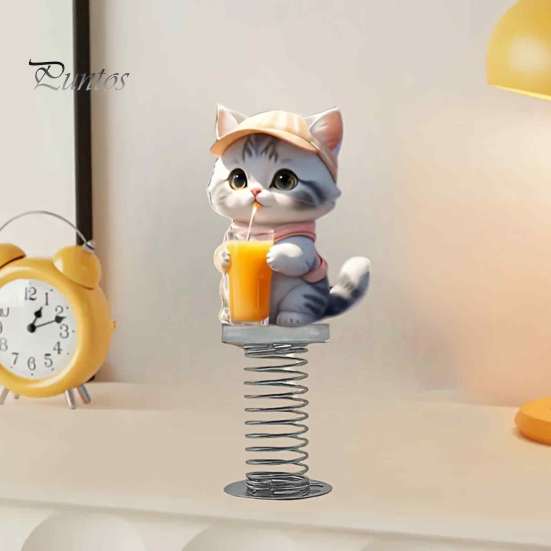 Durable Acrylic Car Ornament Gifts Cute Cat/Dog Dashboard Ornaments, 2D Flat Decorations Spring Swaying Ornaments with Self Adhesive Swing Base