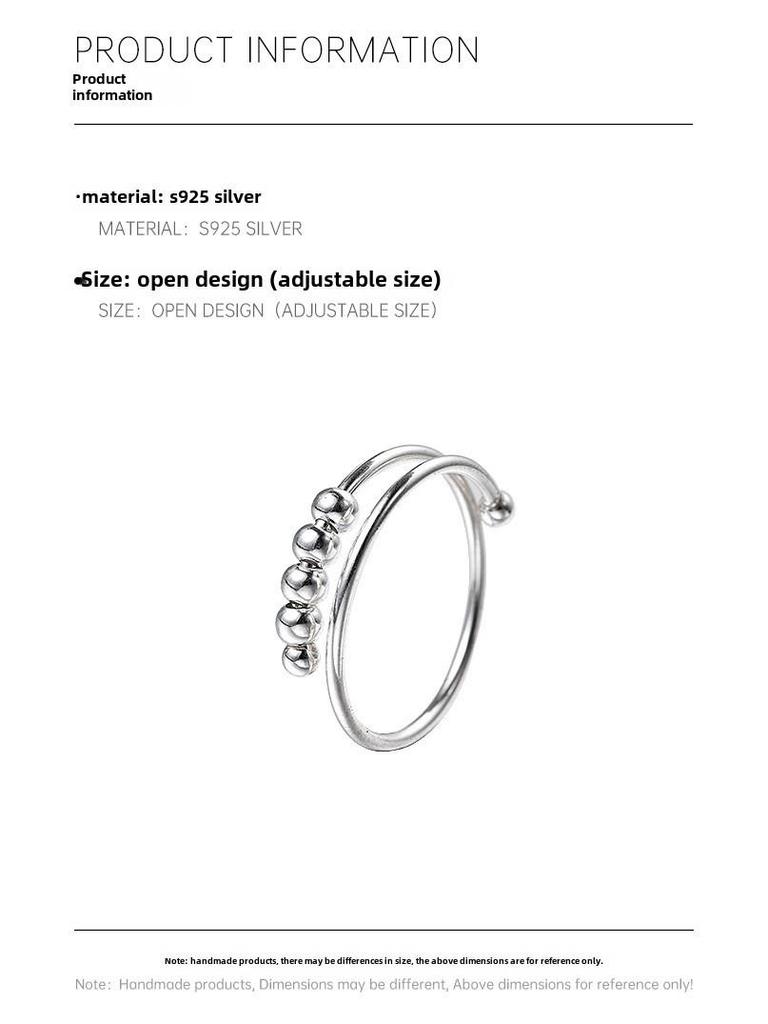 Pierścień z dwuwarstwowej obrotowej koralikowej kulki ze srebra S925 dla kobiet - pierścień na palec wskazujący przeciwlękowy i dekompresyjny, fajny styl