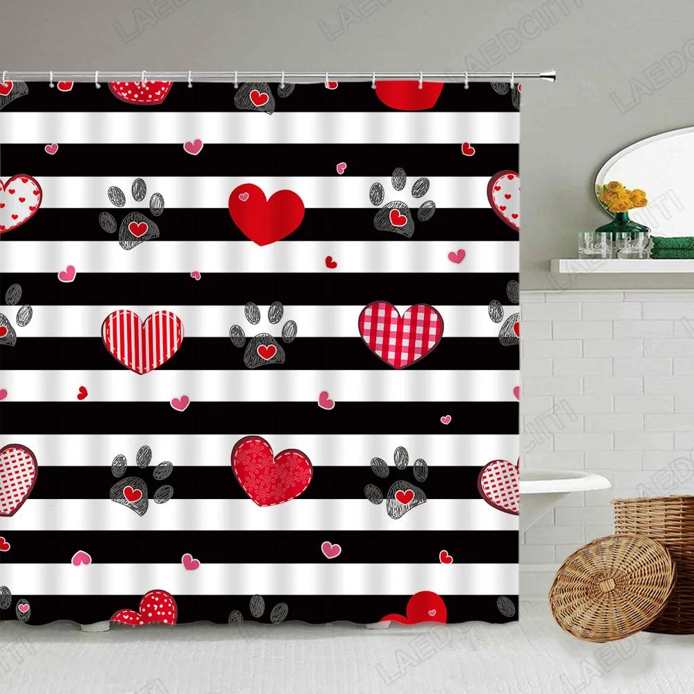 

Valentine S Day Shower Curtains Creative Red Love Heart Pattern Modern Woman Girl Valentine Gift Fabric Home Bathroom Decoration W60H190(CM)-1 Pcs