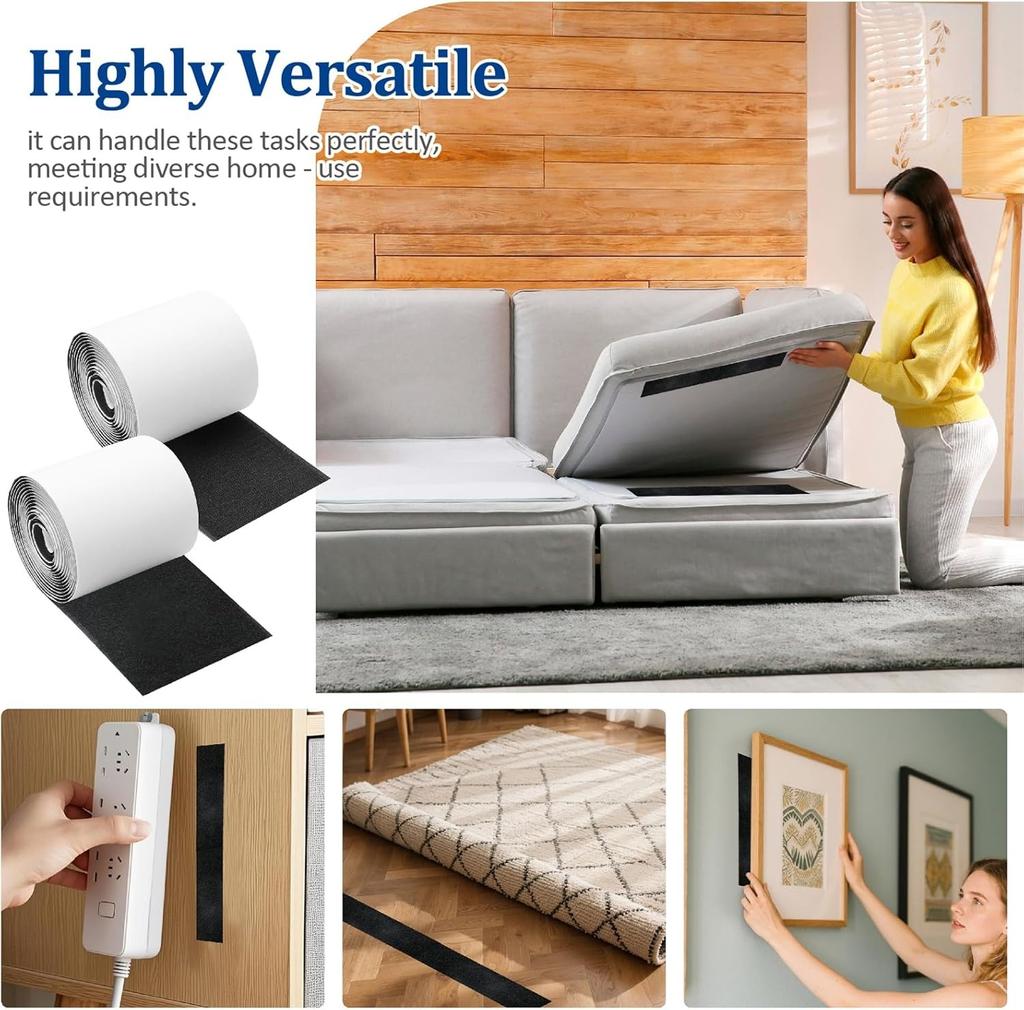 1Set/2Rolls 1/2/3meters Nylon Couch Cushion Non-Slip Grip Tape Adhesive Hook and Loop Strips for Fabric Outdoor Patio Cushions