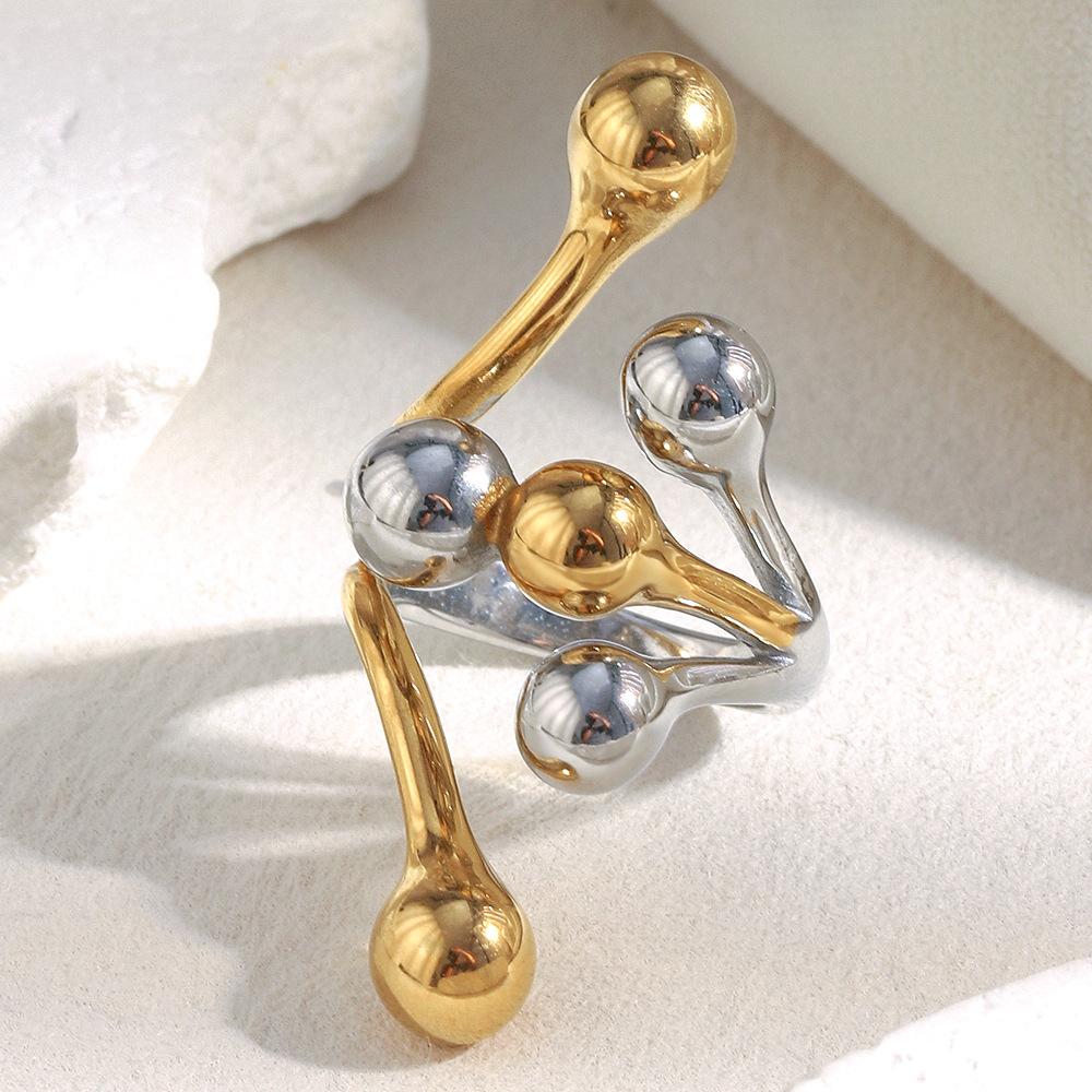 Fashion Temperament Minority Design Personality Creative Bracelet Stainless Steel 18K Gold Plated Round Head exaggerated Ring