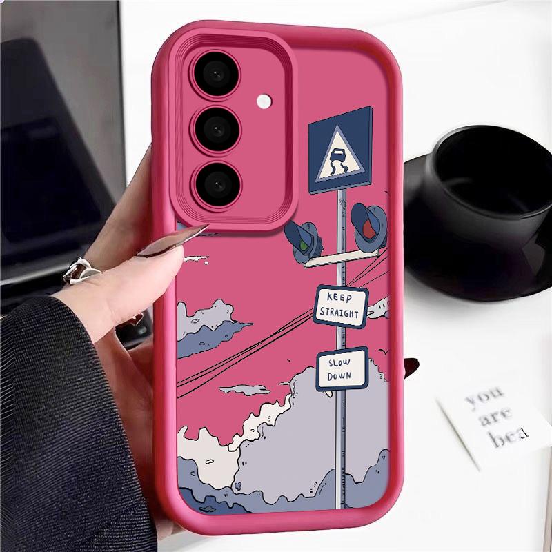 Oil Painting Road Sign Case For Samsung Galaxy A56 A16 A15 A55 A54 A35 A25 A36 S24 FE S25 Edge S24 S23 S22 Ultra TPU Phone Cover