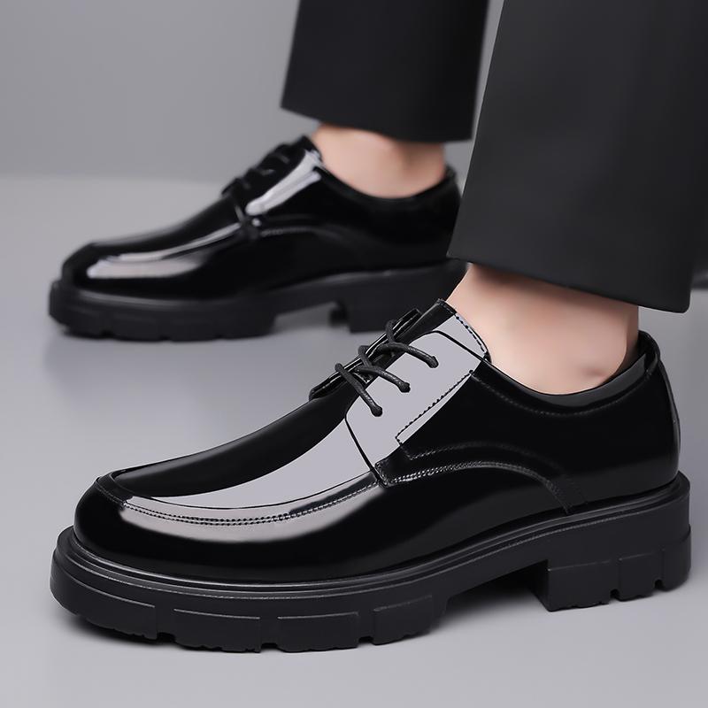 Fashion Thick Soled Men's Leather Shoes Formal Derby Style Design Business Party High Quality Black Adult Height Increasing Shoes New