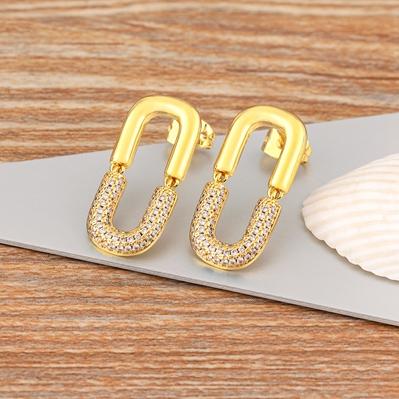 

Nidin Korean Popular New Minimalist U Shaped Geometric Hoop Earrings for Women 6 Colors Full Zircon Party Wedding Jewelry Gift