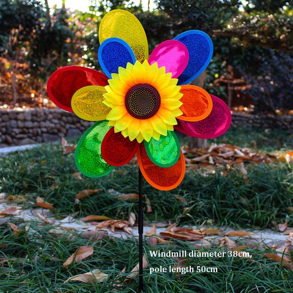 PVC Glitter Rotating Sunflower Stake Standing Lawn Flower Pinwheel Outdoor Party Picnic Decor