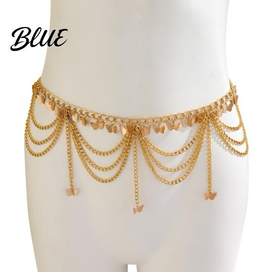 Waist Chain Metallic Solid Color Heart Pendant Multi Layer Tassel