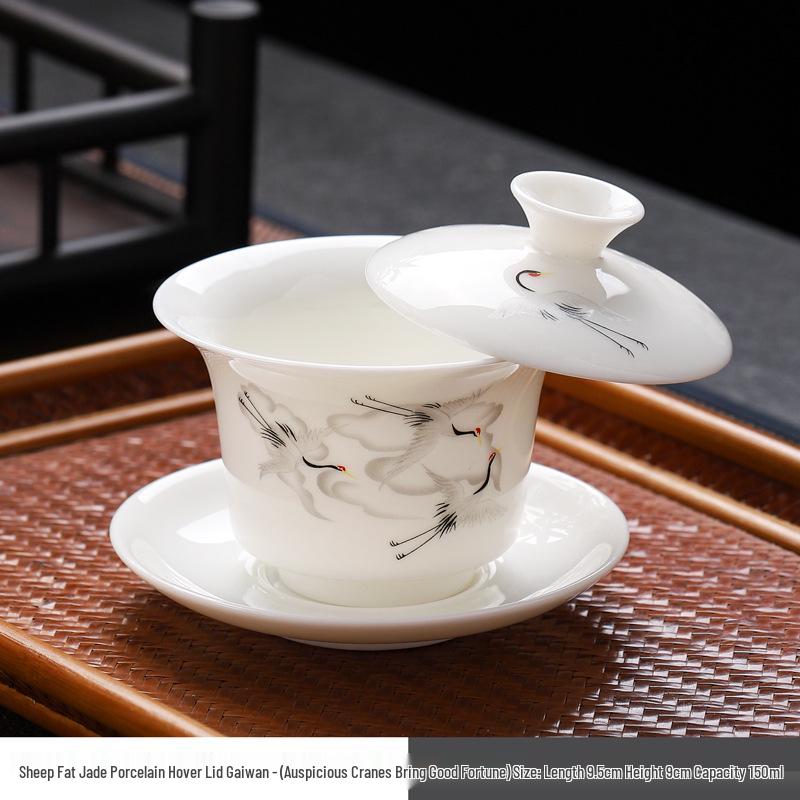 Sheep Fat Jade Porcelain Rotating Gaiwan High-End Ceramic Gongfu Tea Set