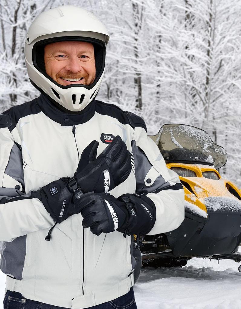 KEMIMOTO Electric Heated Gloves for Motorcycles and Full Smartphone Rapid Large 3 Temperature PSE Cold for Snow Size L Winter, Type-C Rechargeable,