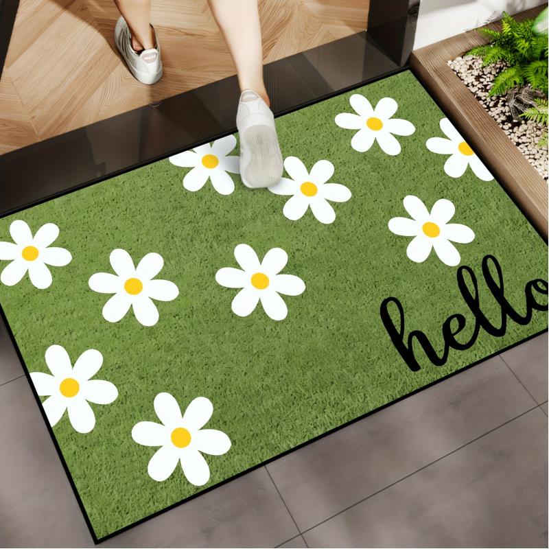VIKAMA Fresh Daisy Hello Home Door Mat Wear Resistant Entrance Foot Mat Balcony Doorway Decorative Carpet