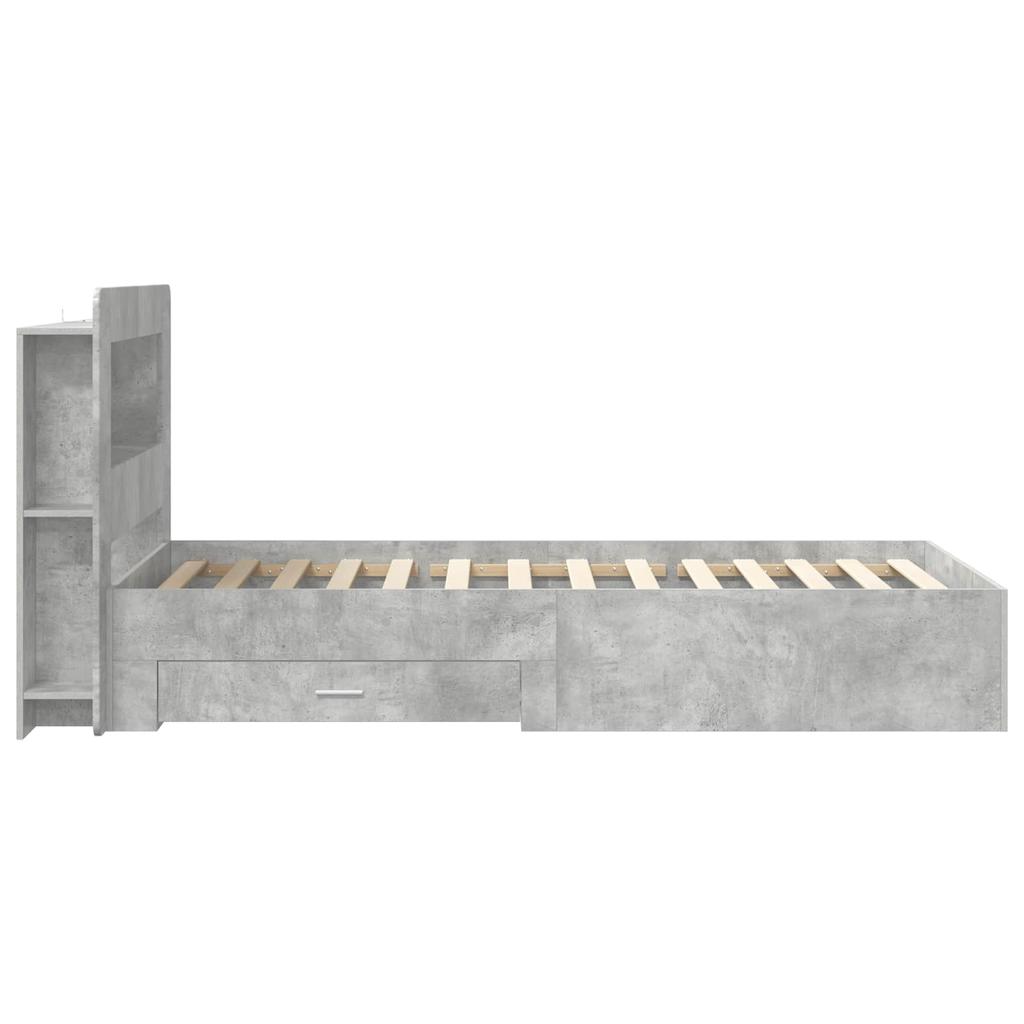 Bed Frame with Storage Space Concrete Grey 75 x 190 cm Wood Based Panel
