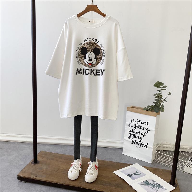 Women's Summer Maternity Cotton T-Shirt - Short Sleeve, Loose Fit, Stylish Mid-Length Print