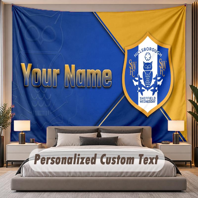 Custom Name Text Tapestry Sheffield Wednesday FC Personalized Polyester Wall Tapestry For Bedroom And Room