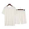 Men's Ice Silk Short Sleeve Pajama Set with Round Neck, Ribbed Shorts, and Versatile T-shirt for Indoors and Outdoors