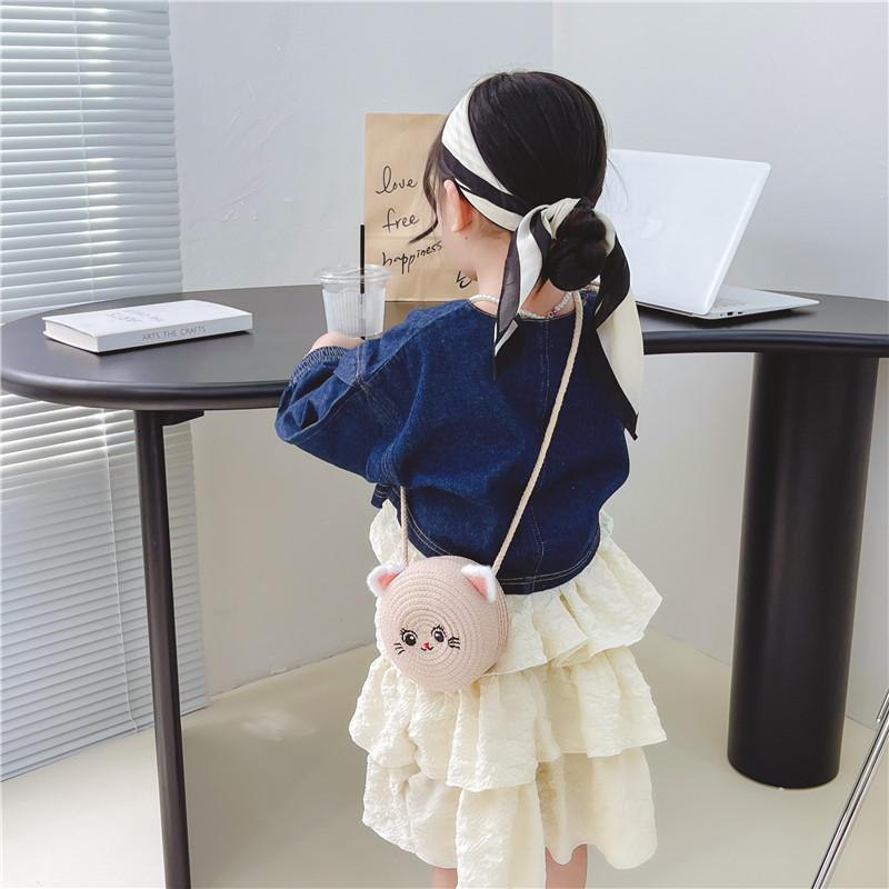 Adorable Mini Sac Tissé Chat Pour Filles Accessoire Élégant Pour Tout-Petits Couleurs Vives