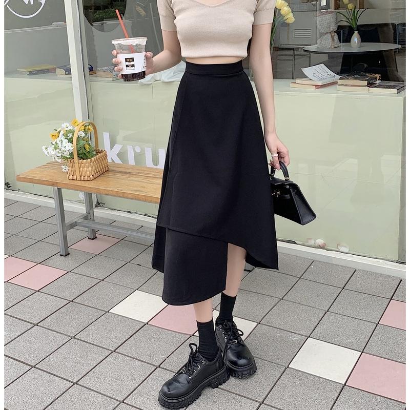 

Plus Size A-Line Irregular Midi Skirt for Women - Slimming, Hip-Covering, Summer Casual Style M