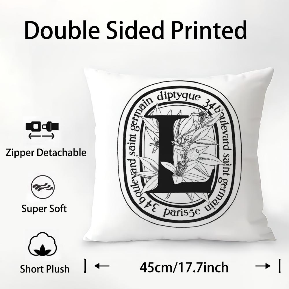Luxury D-Diptyques Pillow Case Plush Fabric Soft Double Sided Print Sofa Cushion Cover Throw Pillow Covers