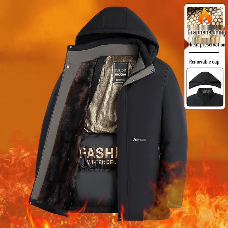 

Men s Black Gold Fleece-Lined Down Parka: Thick Winter Cotton Jacket for Middle-Aged and Elderly 5XL for 170-190 kg чорний