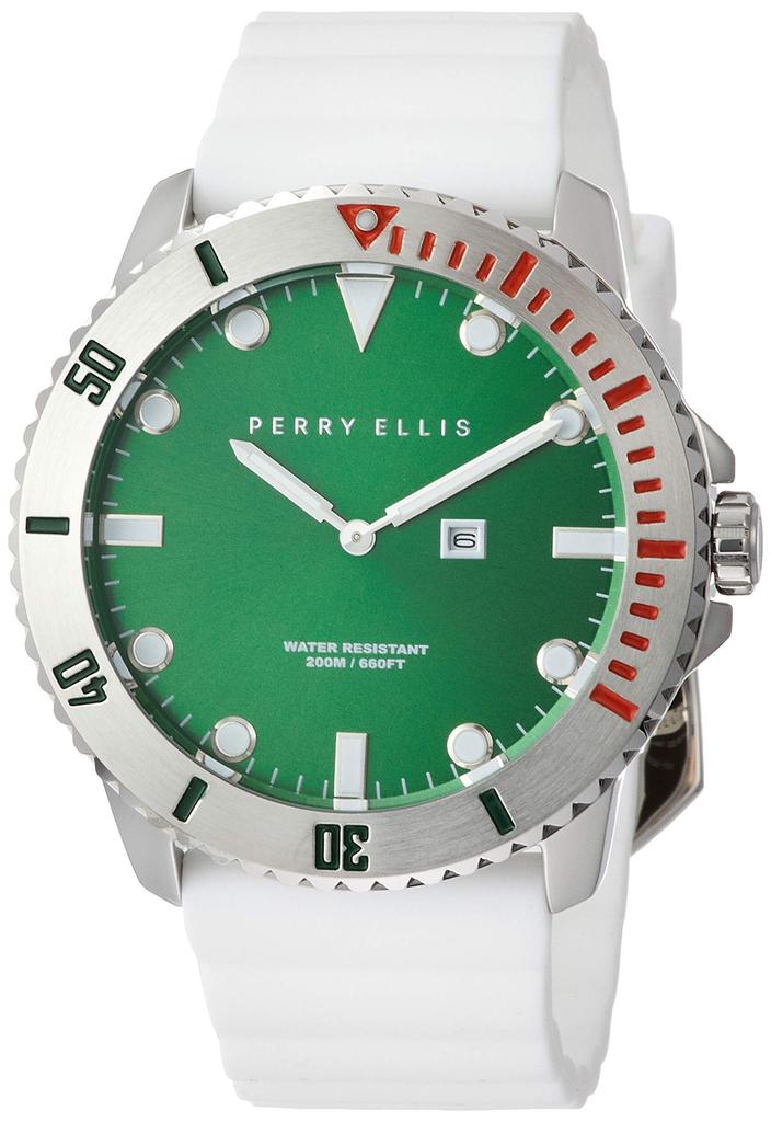 Perry Ellis DEEP DIVER Herren-Quarzuhr, 46mm Gehäuse, Silikonarmband, 02003-03, Offiziell importiert, Beige