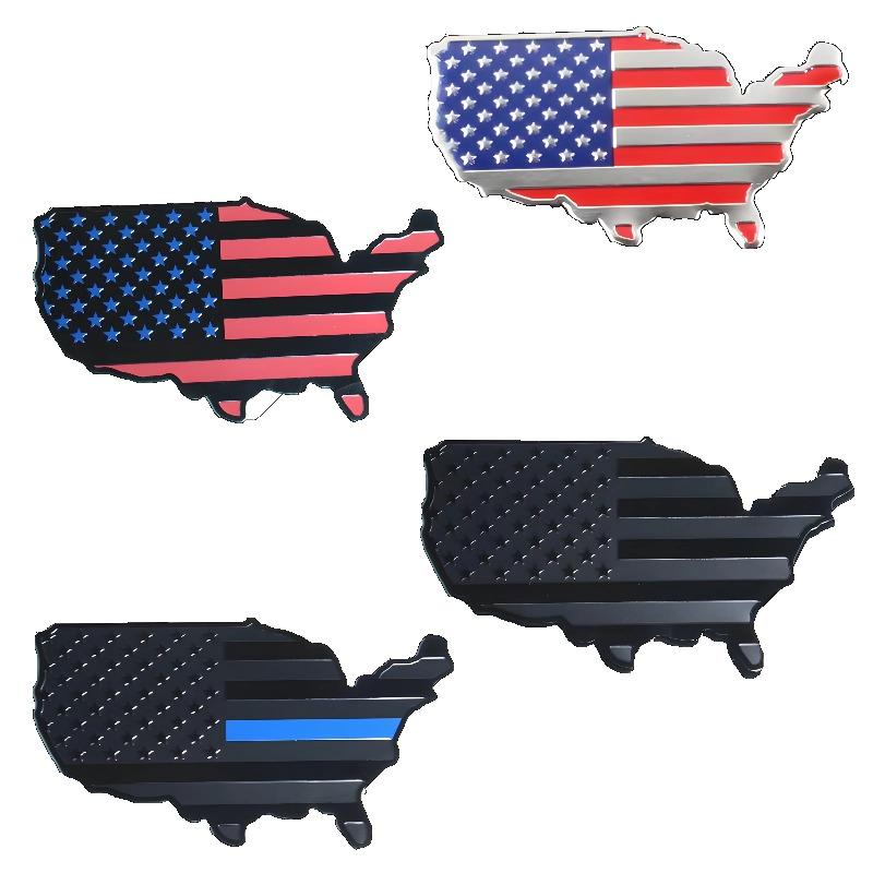 3D Aluminum USA Flag Emblem Badge Logo Car Sticker American Map Waterproof Decal for Car Body Window Motorcycle Home Decoration