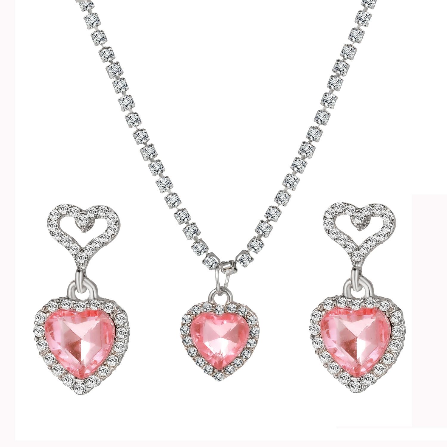 2025 Fashion Earrings Necklaces Set for Women Heart-shaped Zircon Pink Crystal Pendant Necklace Women s Jewelry Exquisite Gifts