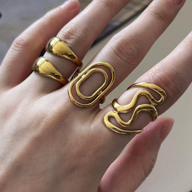 Stainless Steel Geometric Opening Rings for Women Men Adjustable Multi Layer Hollow Waterproof Rings Banquet Jewelry Accessories