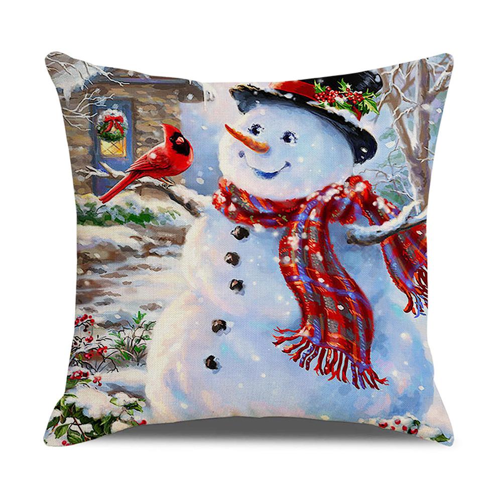 Weihnachtskissen Aquarell Cartoon Leinen Kissenbezug Europäischer Stil Nachttisch Kissenbezug Neuer Wohnstil