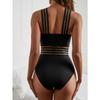 2025 Women One Piece Swimsuit Sexy  Mesh Splicing Swimwear Push Up Bathing Suits Solid Halter Female Beachwear Monokini Bodysuit