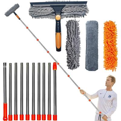 Myjka do okien 2 w 1 ze ściągaczką i mopem, Zasięg ponad 6 m - Obrotowe narzędzie z teleskopowym drążkiem 0,9-4,2 m, do okien i szyb samochodowych