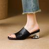Fashion New Summer Slippers Genuine Leather Slippers for Women Fashion Square Toe Ladies Shoes Med Heels Open Toe Slippers Sandals