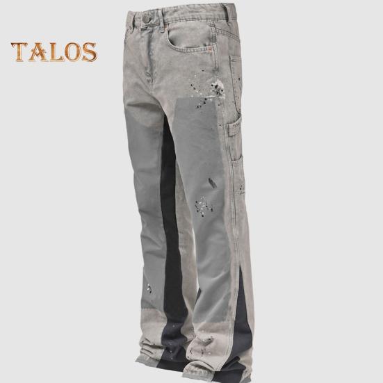 Męskie workowate dżinsy dzwony elastyczny denim casualowe spodnie robocze vintage patchworkowe spodnie rozszerzane do noszenia na co dzień podróże praca