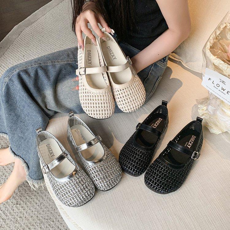 Niche design hollow fishing net shoes woven sandals women's 2025 summer new soft-soled breathable Mary Jane women's shoes