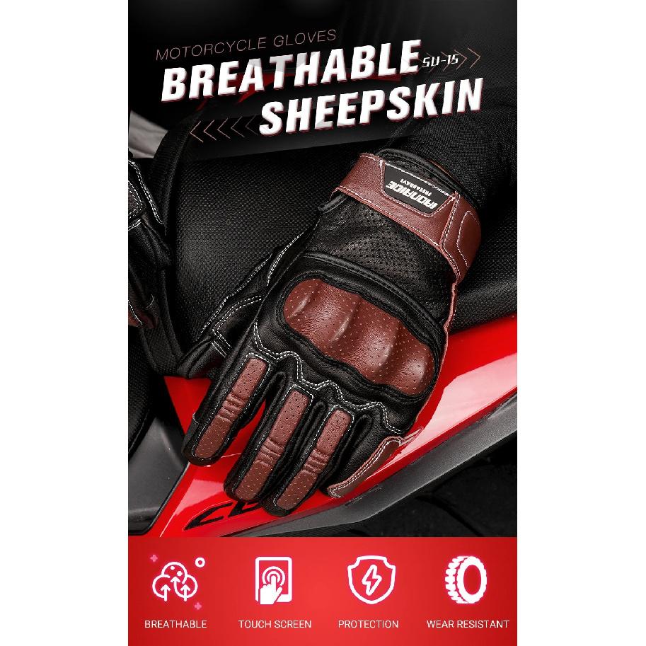Retro Motorcycle Gloves Unisex Soft Leather With Airflow Perforated Knuckles Touchscreen Fingers for Vintage Riding Style Gloves