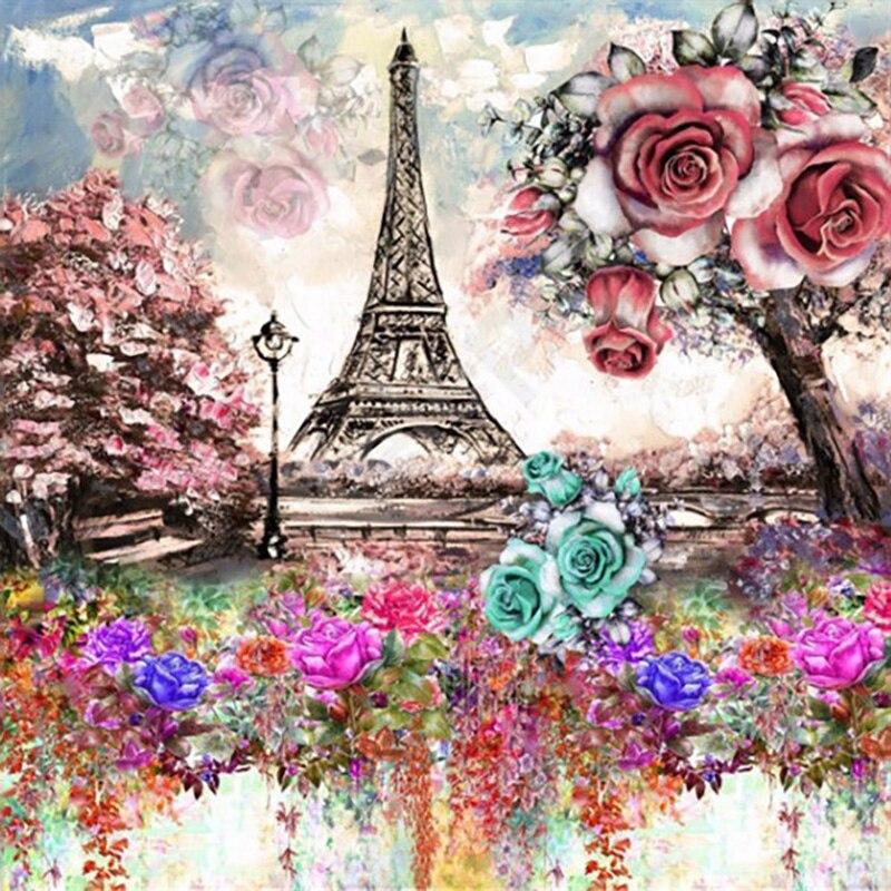 Pittura Diamante 5D Fai da Te Torre Eiffel Ricamo Diamante Fiore Punto Croce Trapano Tondo Quadrato Completo Artigianato Manuale Decorazione Casa Regalo