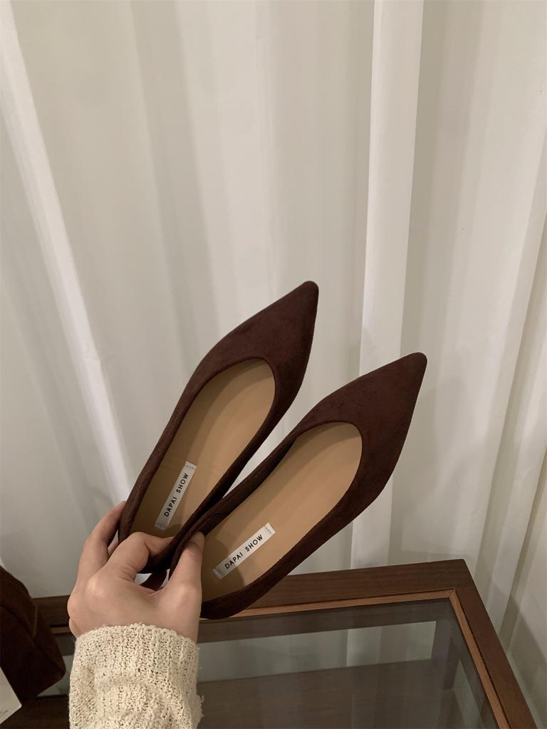 Inner height increase French pointed suede red single shoes women's shoes 2025 new spring and autumn temperament black commuter shoes