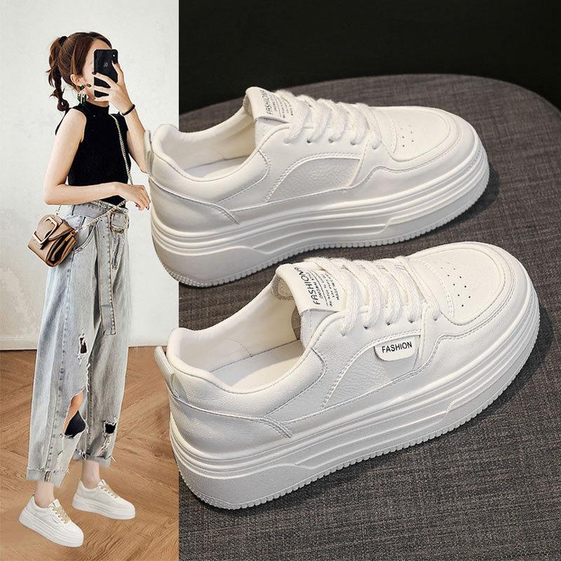 Thick-soled heightening little white shoes women's 2025 autumn new casual versatile board shoes round head lace-up sports and leisure shoes