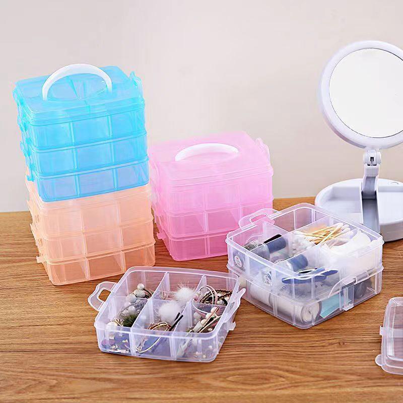 1Pc 3-Layer 18 Grid Transparent Detachable Plastic Storage Box For Organizing Toys Jewelry And Accessories