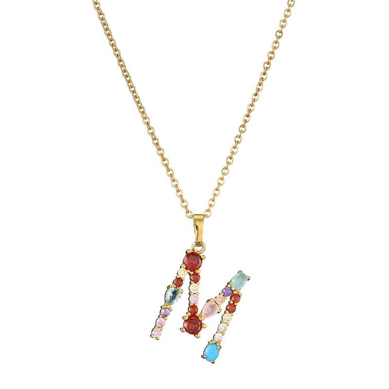 Colourful Crystal CZ 26 Capital Initial Letters Pendant Necklace For Women Gold Pendant Necklace Initial Jewelry