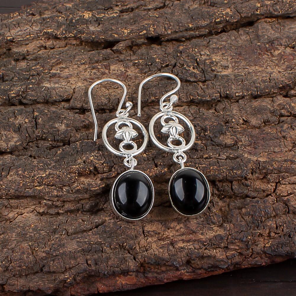 Black Tourmaline Gemstone 925 Sterling Silver Jewelry Handmade Earrings 2.00" EE-17-25