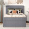 Polsterbett 90x200cm Hydraulisches Funktionsbett Stauraum Lattenrost Bettkasten Kopfteil Leinen-Oberfläche Metallrahmen Grau
